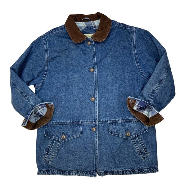 St. John's Bay Vintage Denim Barn Coat L Blue Button Front Pockets Chore Jacket - Picture 15 of 15